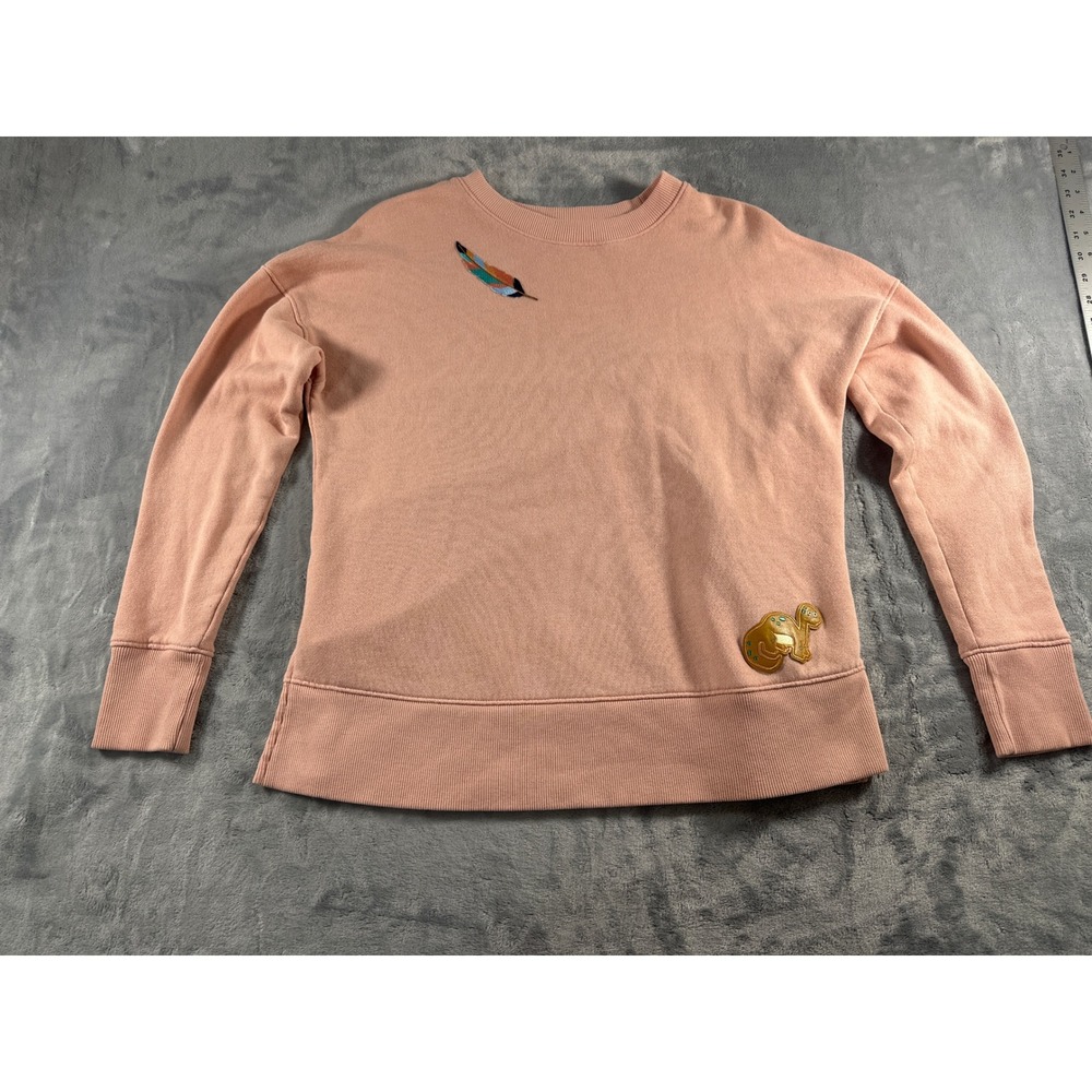 Time and Tru Women's Pink Feather Dinosaur Crewneck Sweatshirt Size S